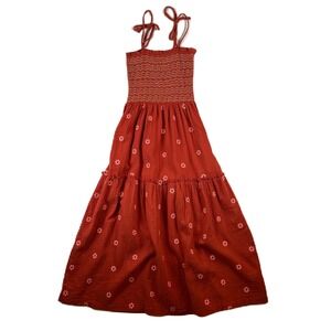 Unbranded Rust Floral Smocked Maxi Dress Tie Straps Tiered Boho Cottagecore S